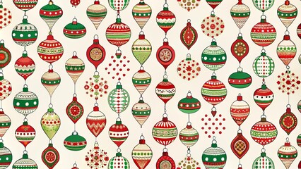 Christmas Ornament Garland Red, Green and Gold Pattern, Vector Illustration, Festive Design Christmas, Holiday