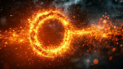Obraz premium Flaming ring with sparks on dark background, energy concept visualization