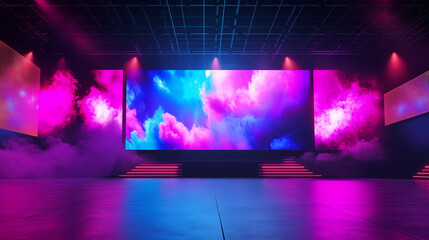 Display technology of the LED screen of colorful. LED screen shows in the work. Concert and party stage