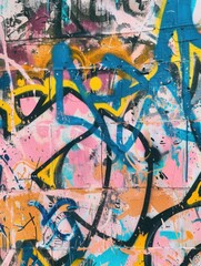 Vibrant Urban Street Art: A Colorful Explosion of Graffiti on Brick Wall