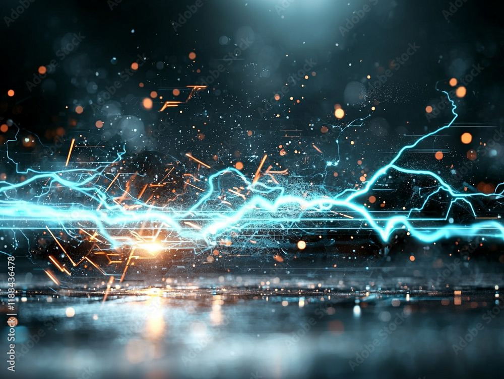 Aufkleber electric storm with vivid blue lightning arcs ai generate visuals dynamic atmosphere abstract concep