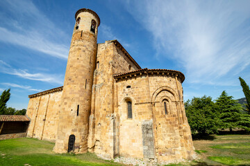Romanesque collegiate church of San Martin de Elines from the 12th century. Valderredible,...