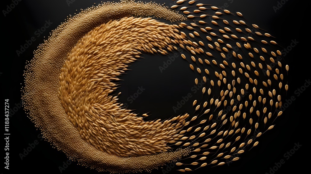 Poster captivating and elegant spiral pattern formed by grains on a dark minimalist background this composi