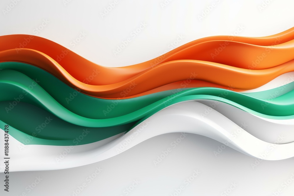 Aufkleber Abstract orange, green and white wavy shapes are flowing on a white background, creating a dynamic and modern composition
