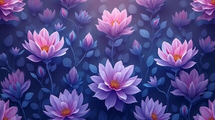 Obraz premium Seamless abstract beautiful purple and blue magical flowers pattern background