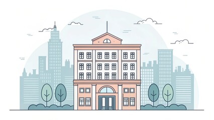 Obraz premium office building with city scape, ancient retro illustration background