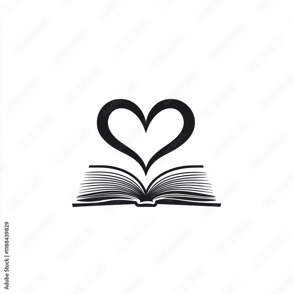 Poster open book with heart shape above it representing love for reading