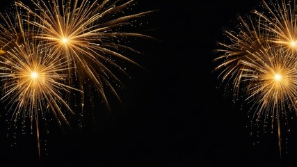 Fototapeta premium Firework border background, gold fireworks frame with stars and sparkles, firework banner