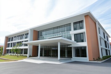 Modern educational building showcasing sleek architecture on a sunny day