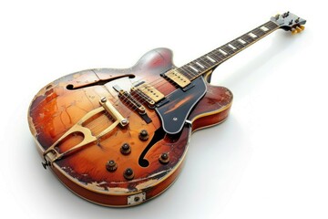 Vintage 1959 Gibson Es 335 Hollow Body Electric Guitar Isolated on a White Background