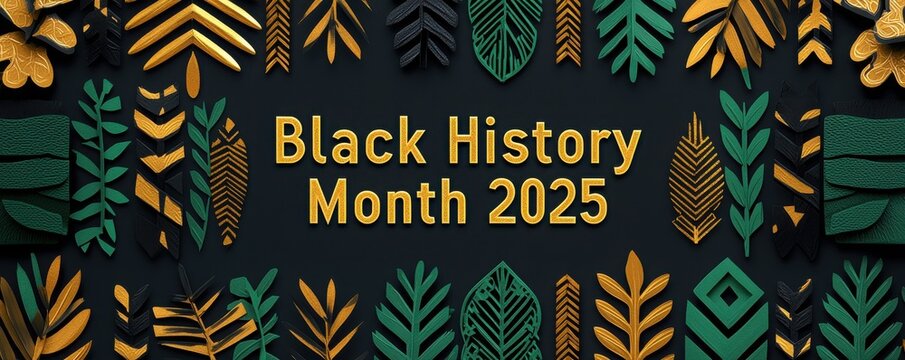 Black History Month Concept, Celebrating Black History Month 2025 with Vibrant African Motifs in Green, Black, and Gold