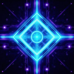 A futuristic abstract digital background with neon blue and purple hues, sharp lines, and glowing elements
