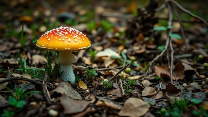 Fly Agaric Mushroom Close-Up Forest Floor Panning Shot