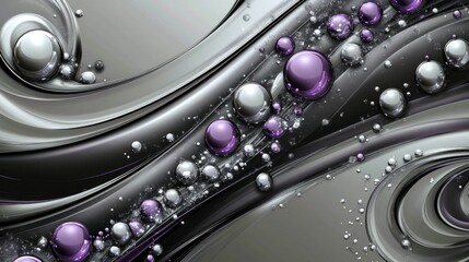 Abstract metallic swirls with floating spheres, digital art, background texture