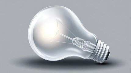 Glowing lightbulb on gray background.