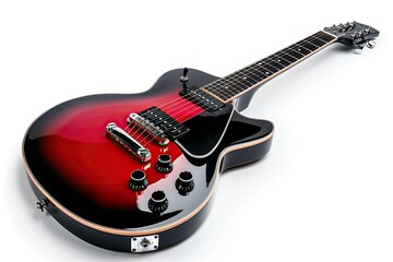 Detailed Image of Red and Black Electric Guitar Isolated on a White Background