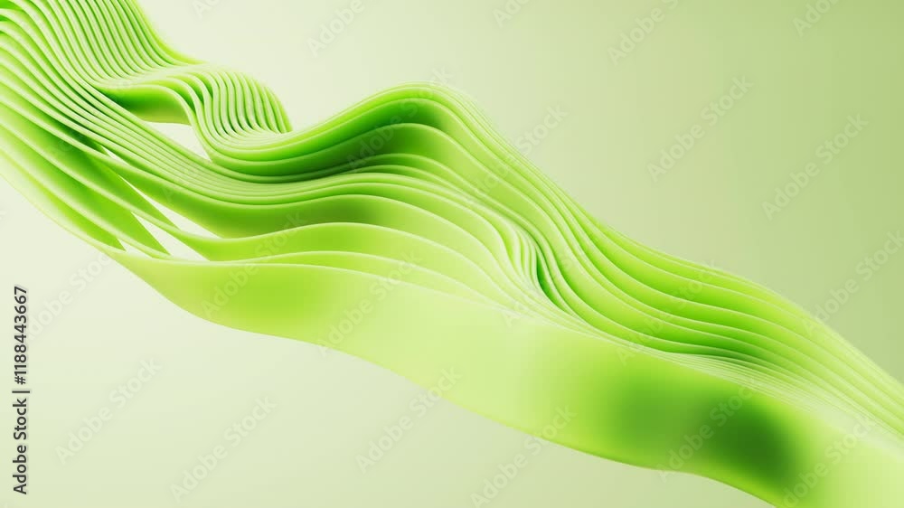 Poster flowing gradient green curve ribbons background, 3d rendering.
