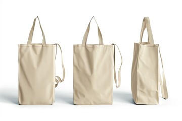 Ultra Hd Visual of Beige Eco Fabric Sling Bags on White Background