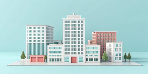 Fototapeta premium cute office building with city scape, 3d rendering illustration background