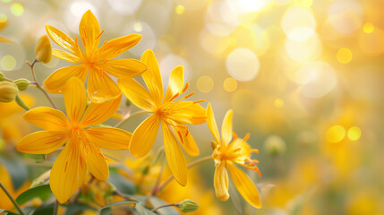 Obraz premium Vibrant yellow flowers with a bokeh background.
