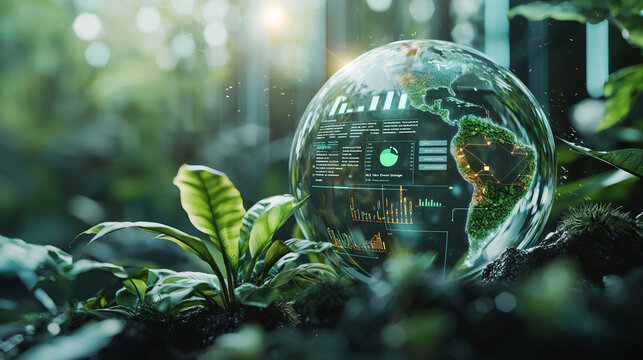 Ai-generated digital dashboard showcasing futuristic green earth nature's balance eco-friendly environment