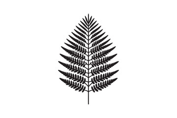 A black and white silhouette of a fern leaf 