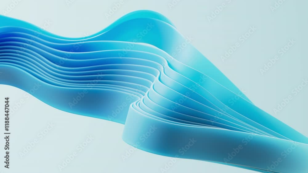 Poster flowing gradient blue curve ribbons background, 3d rendering.