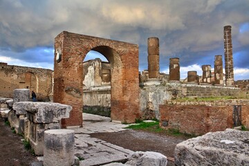 Temple of Jupiter ruins in Pompeii near Naples, Italy