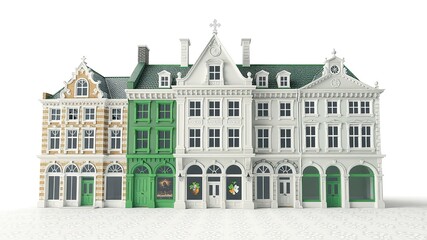 Naklejka premium Irish Architecture - Clean White Patterned Building Facades