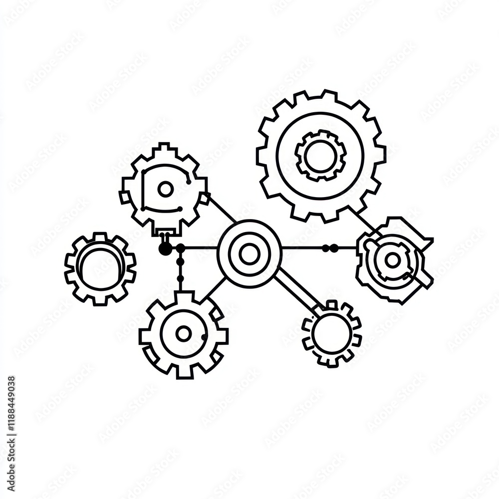 Poster interconnected gears showing a complex system of work