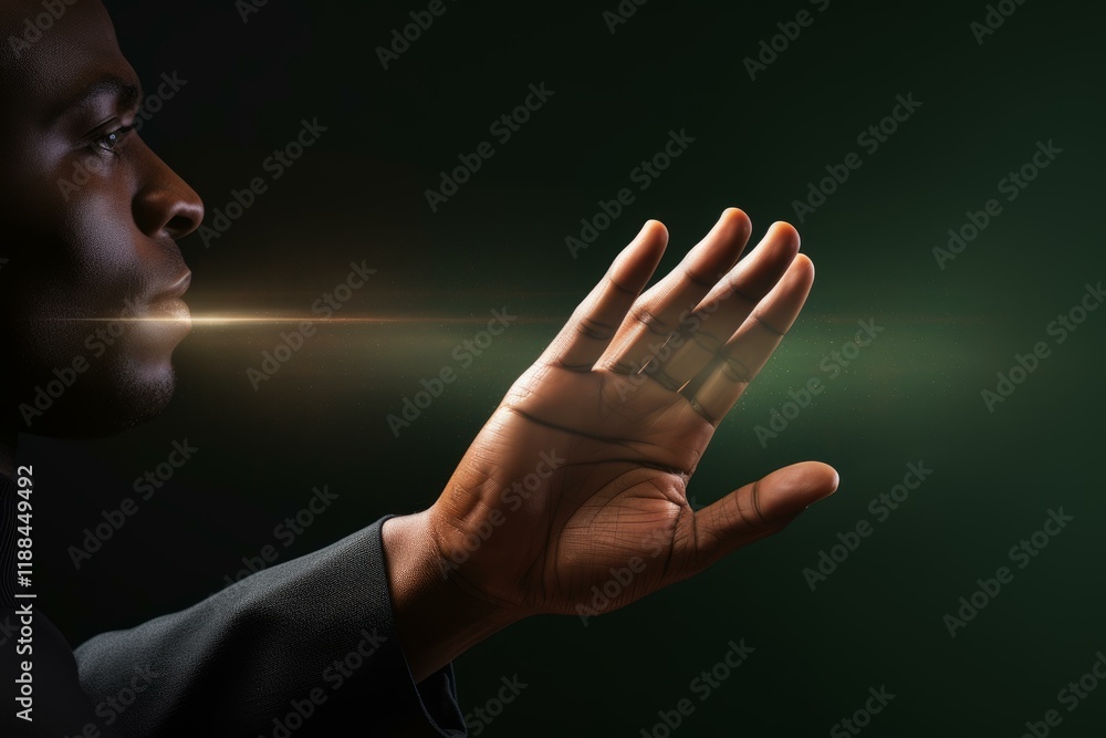 Poster businessman using augmented reality technology, interacting with futuristic hologram interface, visu