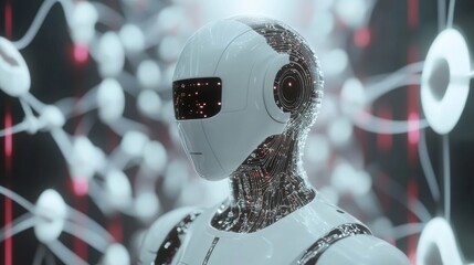 Futuristic artificial intelligence and network concept illustration featuring digital data streams, glowing connections, and abstract technological elements representing ai-driven communication and ma