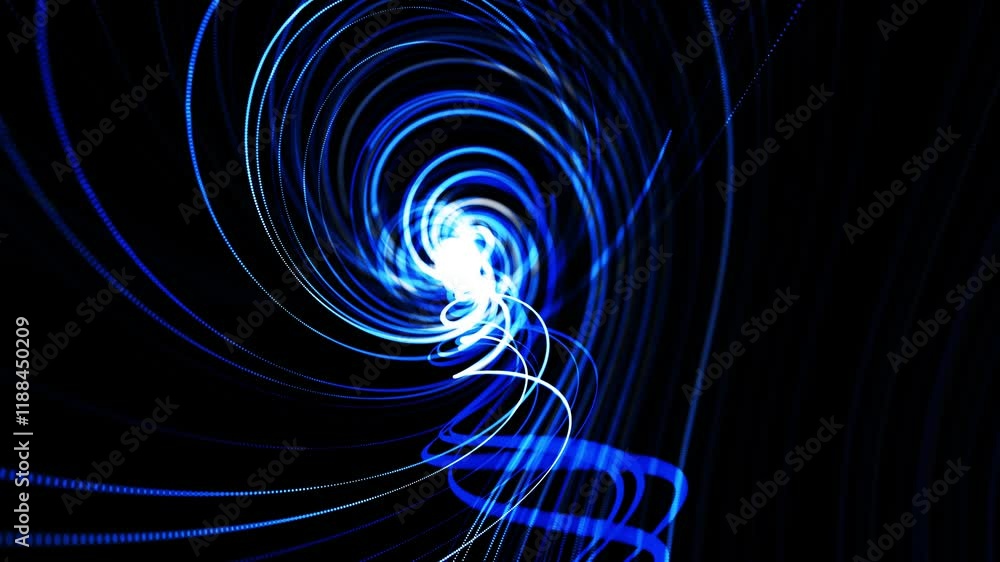 Poster abstract looped background in 4k with blue light streaks, light and bokeh effects. neon lines made o
