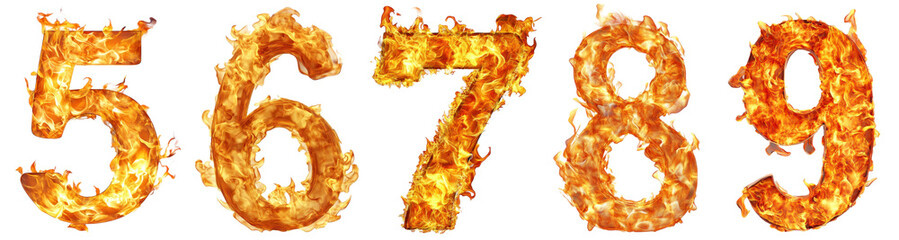 5-9 number made of fire isolated on transparent background