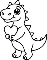 Cute dinosaur vector, Cute dinosaur with heart silhouette vector illustration, Cute dinosaur line art vector