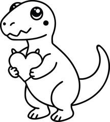Cute dinosaur vector, Cute dinosaur with heart silhouette vector illustration, Cute dinosaur line art vector