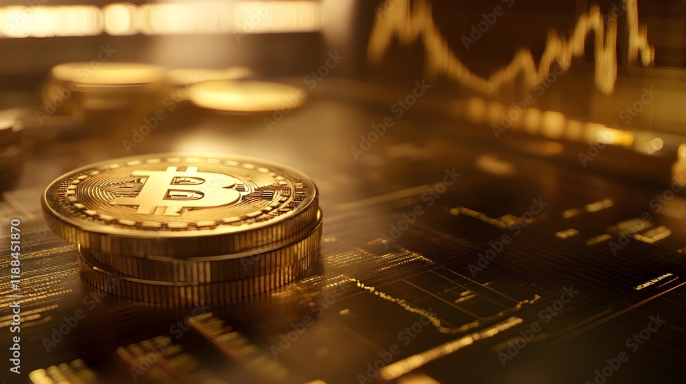 Poster a coin with the letter b on it sits on a table with a graph. the coin is surrounded by other coins, 