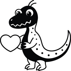 Cute dinosaur vector, Cute dinosaur with heart silhouette vector illustration, Cute dinosaur line art vector