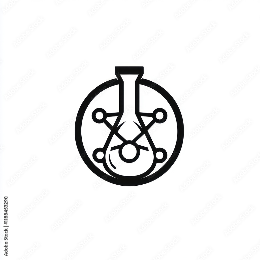 Poster abstract flask symbol encircled molecular structure