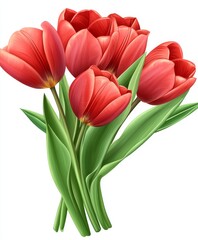 Fototapeta premium Vibrant red tulips bouquet isolated on white background.