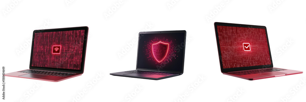 Aufkleber 3d visualization of laptops displaying security alerts and protection icons