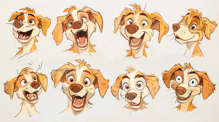 Animated canine expressions burst with character and charm