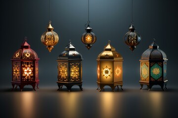 Obraz premium Traditional islamic lanterns glowing softly, creating a warm and inviting atmosphere for holy occasions