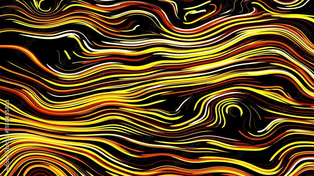 Poster abstract creative looped bg with curled lines like yellow trails on surface. lines form swirling pat