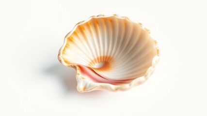 Open Scallop Shell Closeup - Pecten Maximus, Edible Seashell, White Background