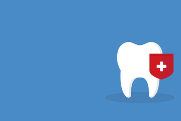 Dental care, protection. Illustration of a tooth and shield.