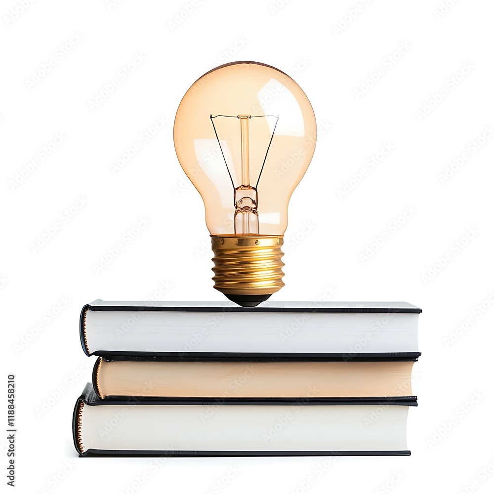 Wall mural A light bulb sits atop a stack of books, symbolizing ideas, knowledge, and enlightenment.