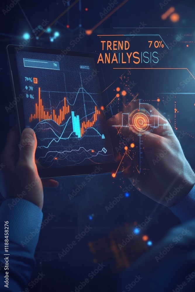 Aufkleber hands holding tablet displaying trend analysis graph.