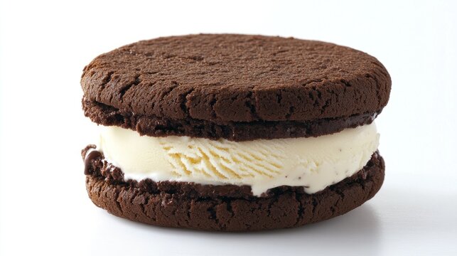 Delicious chocolate sandwich cookie with vanilla ice cream filling.
