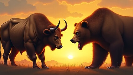 A picture of a large cow and bear preparing for battle